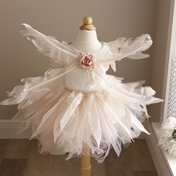 Stunning Fairy Dress Wings Dress-Up Costume Fairy Blush Pink Ivory Gold Like New - Picture 5 of 9